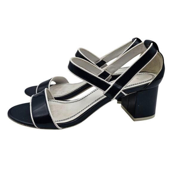Vintage Y2K Sandro Womens Sz 6 Navy Blue Patent Leather Ankle Strap Heels - Picture 1 of 7